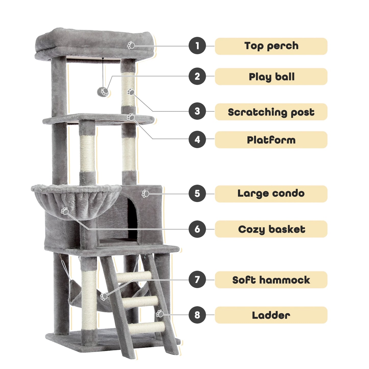 Cat Tree with Scratching Sisal Post, Ladder and Hammock