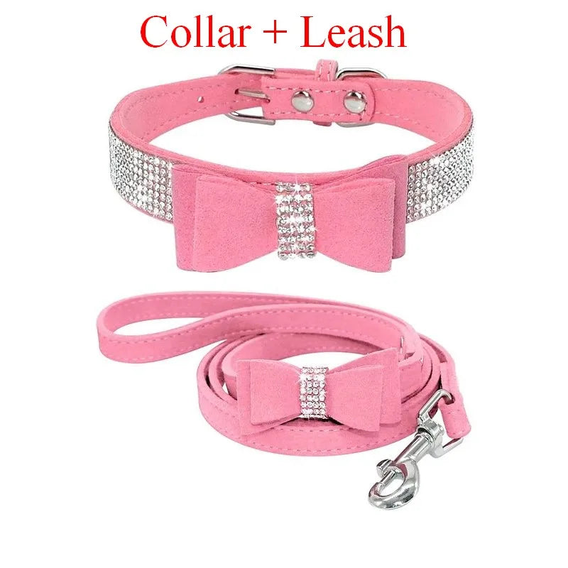 Leather Collar & Leash/Rhinestone Bling