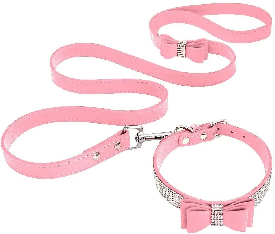 Leather Collar & Leash/Rhinestone Bling