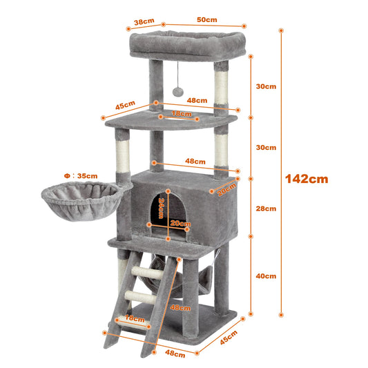 Cat Tree with Scratching Sisal Post, Ladder and Hammock