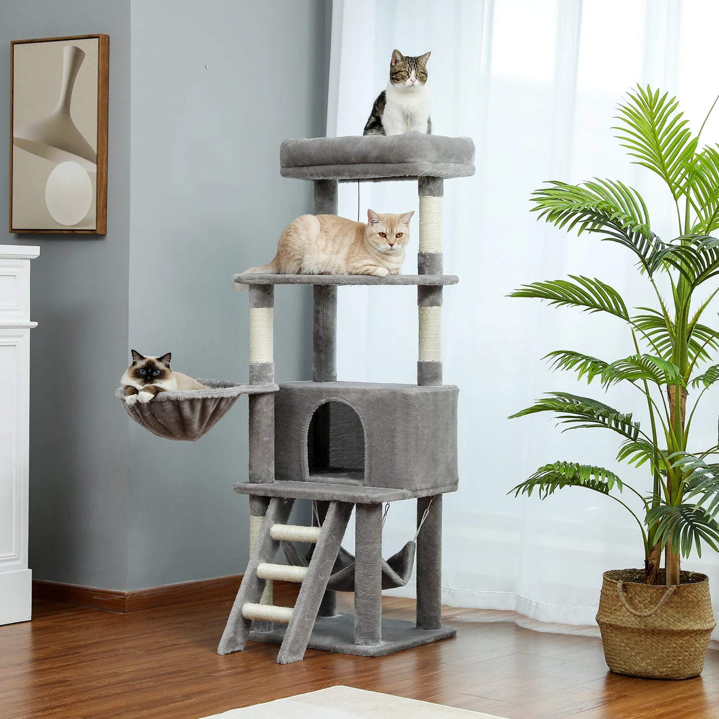 Cat Tree with Scratching Sisal Post, Ladder and Hammock